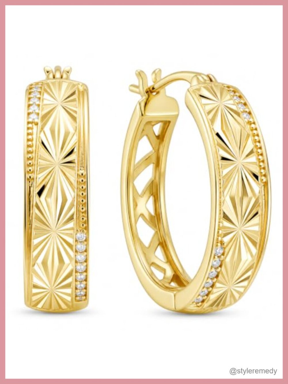 14k Gold Plated Chunky Hoop Earrings Textured Wide 20mm